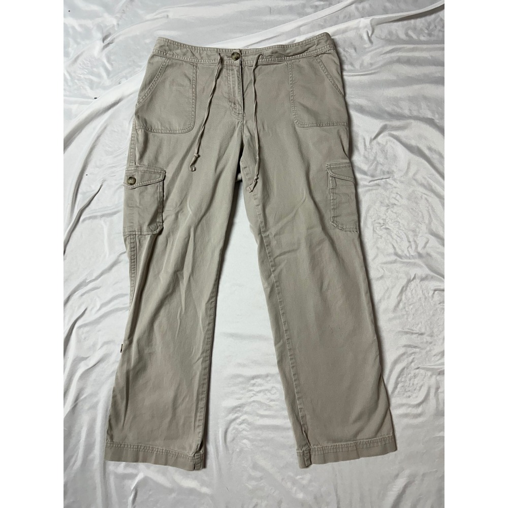 LL Bean Favorite Fit Cargo Pants Tan Khaki Straight Leg Womens 14 Regular
